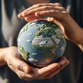 Embroidered Earth Held Gently in Hands, Symbolizing Care and Protection Royalty Free Stock Photo