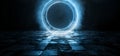 Cosmic Sci Fi Futuristic Circle Pantone Blue Round Smoke Fog Neon Modern Laser Grunge Rough Cement Tiled Concrete Floor Lights