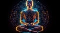 Cosmic Serenity: Meditating Man Embracing Precisionist Light