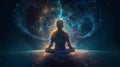 Cosmic Serenity: Meditating Man in Geometric Light Forms
