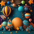 Cosmic smash cake colorfull garlands party backdrop Royalty Free Stock Photo