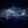 Cosmic space black sky background with blue stars nebula at night vector illustration Royalty Free Stock Photo