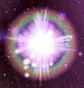 Cosmic speed beams in pink purple on dark starry background, magical background Royalty Free Stock Photo