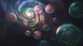 Cosmic spiral with ethereal bubbles floating in expansive galactic space Royalty Free Stock Photo