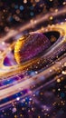 Cosmic Splendor: Glittering Rings of a Fantasy Planet. Generative ai Royalty Free Stock Photo