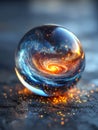 Cosmic swirl within a glass sphere reflecting a galaxy and swirling universe Royalty Free Stock Photo