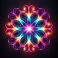 Cosmic Symmetry: Vibrant Flower With Illuminating Lights On Dark Background