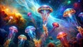 Cosmic Tapestry: A Surreal Symphony of Jellyfish in a Stellar Nebula Generative AI