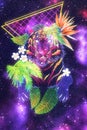 Cosmic tiger with tropic leaves retro