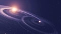 Cosmic View of a Binary Star System with Twirling Orbital Rings in Deep Space