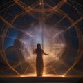 A cosmic weaver, an entity made of cosmic threads, spinning intricate webs that connect planets2