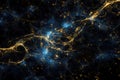 Cosmic web structure, dark matter filaments, glowing stars, deep space