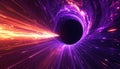 Cosmic wormhole with streams of vibrant light and particles surrounding a dark Royalty Free Stock Photo
