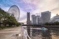 Cosmo Clock 21 Big Wheel at Cosmo World Theme Park in the Minato Mirai district of Yokohama with the Landmark Tower in