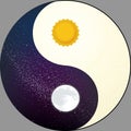 Cosmological yin yang with sun and moon. Night and day.