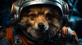 The cosmonaut dog dressed in a space suit with a helmet on a dark background. Generative Ai Royalty Free Stock Photo