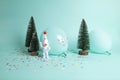 a cosmonaut exploring a snowy forest like a new planet