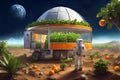 Cosmonaut farmers on Mars - Modern laboratory and plant cultivation design Royalty Free Stock Photo