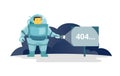 Cosmonaut with flashlight in space signboard 404 error. cute Illustration for error page 404 not found