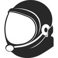 Cosmonaut helmet with microphone. Flat black icon.