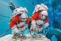 Cosmonaut training in the pool, in spacesuits. Elements of this image were furnished by NASA