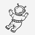 Cosmonaut. Vector linear drawing of an astronaut. Doodle style drawing. Man in space