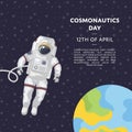 Cosmonautics day poster with spaceman