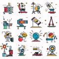 Cosmonautics icons set, thin line design, vector illustration