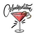 Cosmopolitan cocktail. Flat style. Colorful cartoon vector illustration. Isolated on white background Royalty Free Stock Photo