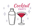 Cosmopolitan Glass With Shaker Outline. Icon Vector Illustration. Icon. Cocktail Party. Bachelorette