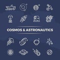 Cosmos and astronautics line icons - planets, space, rockets line concept