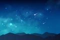 Cosmos background with realistic stardust, nebula, shining stars and mountains. Royalty Free Stock Photo