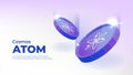 Cosmos coin banner. ATOM coin cryptocurrency concept banner background