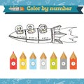 Cosmos Color by number Preschool or kindergarten worksheet. Royalty Free Stock Photo