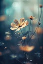 Cosmos or Cosmea flowers with muted colors and bokeh. Generative AI