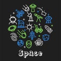 Space outline icons cosmos and cosmic objects Royalty Free Stock Photo