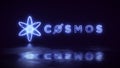 Cosmos cryptocurrency symbol glowing neon symbol