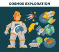 Cosmos exploration and astronaut vector symbols