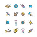 Cosmos exploration flat icons with planets and rockets