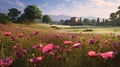 Cosmos Field In Provence Morning