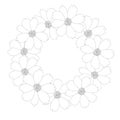 Cosmos Flower Outline Wreath. Vector Illustration