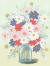 Cosmos Flowers Bouquet in a Vase Oil Painting stock illustration