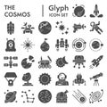 Cosmos glyph icon set, space symbols collection, vector sketches, logo illustrations, astronomy signs solid pictograms Royalty Free Stock Photo