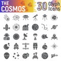 Cosmos glyph icon set, space symbols collection, vector sketches, logo illustrations, astronomy signs Royalty Free Stock Photo