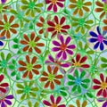 Cosmos. Mosaic, kaleidoscope, seamless pattern background from circles. Illustration in stained glass style. Seamless chaotic