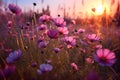 Cosmos pink flowers in the field in the morning Royalty Free Stock Photo