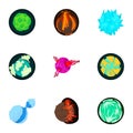 Cosmos planet icons set, cartoon style