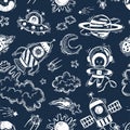 Cosmos seamless pattern. Vector astronomy texture for print. Royalty Free Stock Photo