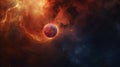 The cosmos seemed to be in a state of chaos as the red eclipse took place. Dark clouds of gas and dust swirled around Royalty Free Stock Photo