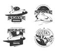 Cosmos, space astronaut badges, emblems and logos vector set